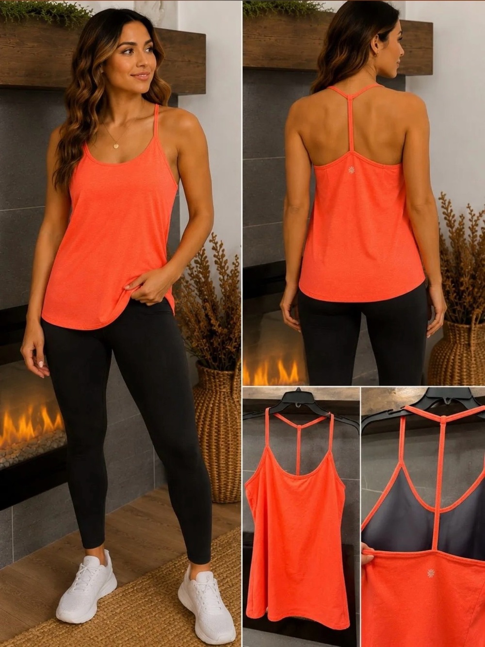 Athleta Coral Orange T-Back Performance Tank